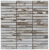 0.7"x4" Wood Rectangles Mix White Grey Ceramic Mosaic | Quality Carpet Inc.