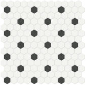 1" White w/ Retro Black Matte Hex Mosaic | Quality Carpet Inc.