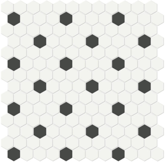 1" White w/ Retro Black Matte Hex Mosaic | Quality Carpet Inc.