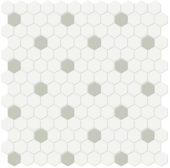 1" White w/ Soft Sage Matte Hex Mosaic | Quality Carpet Inc.