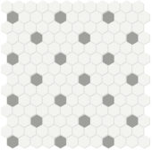 1" White w/ Taupe Matte Hex Mosaic | Quality Carpet Inc.