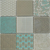 4"X4" Beige Green Glass Geometric Random Pattern Mosaic | Quality Carpet Inc.