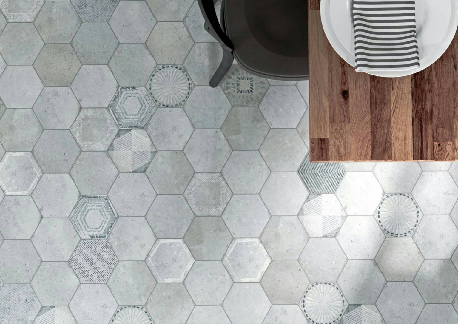 Alma 5.5x6.3” Grey and Grey Decor Hexagon | Quality Carpet Inc.