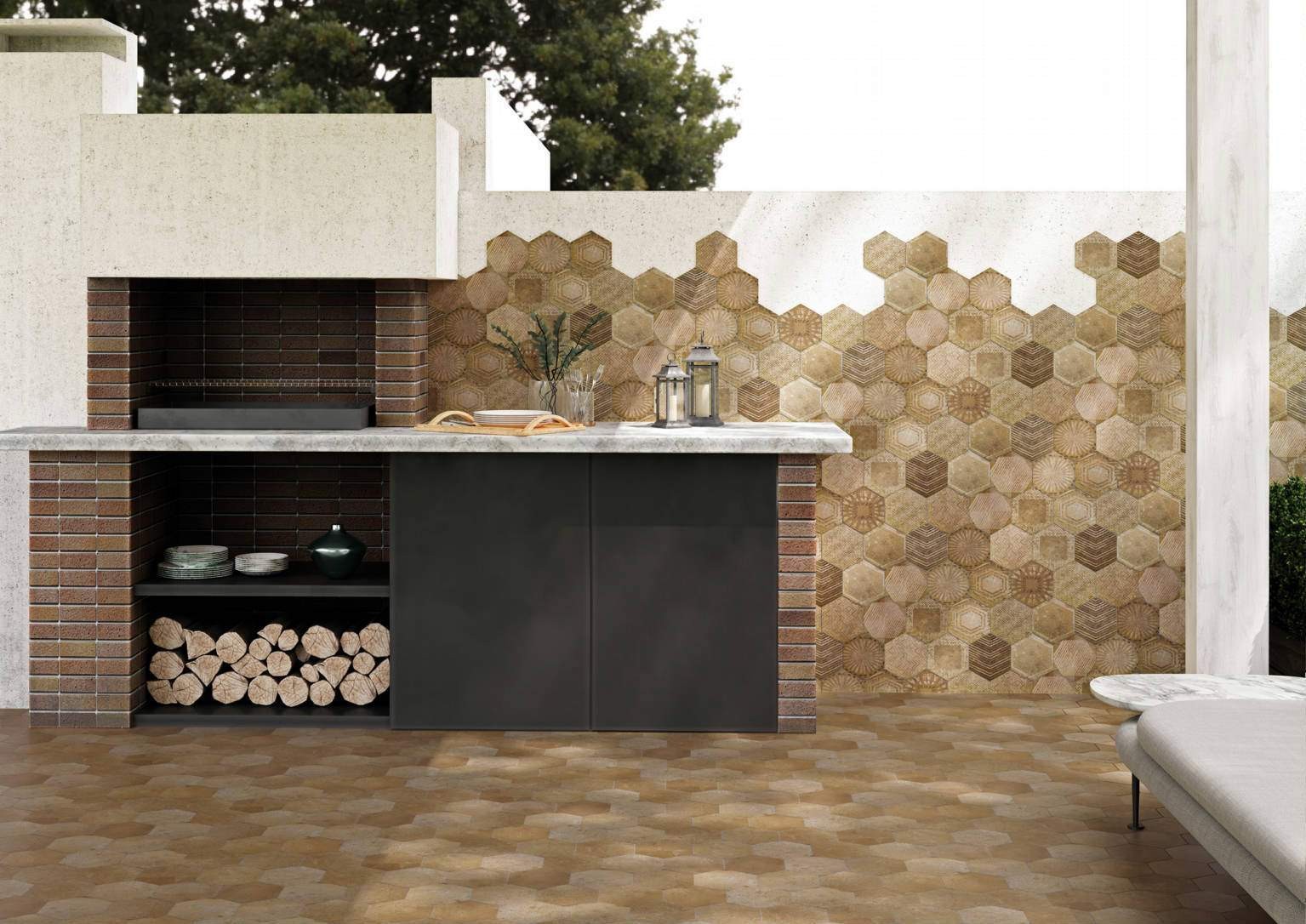 Alma 5.5x6.3” Terra and Sand Decor Hexagon | Quality Carpet Inc.