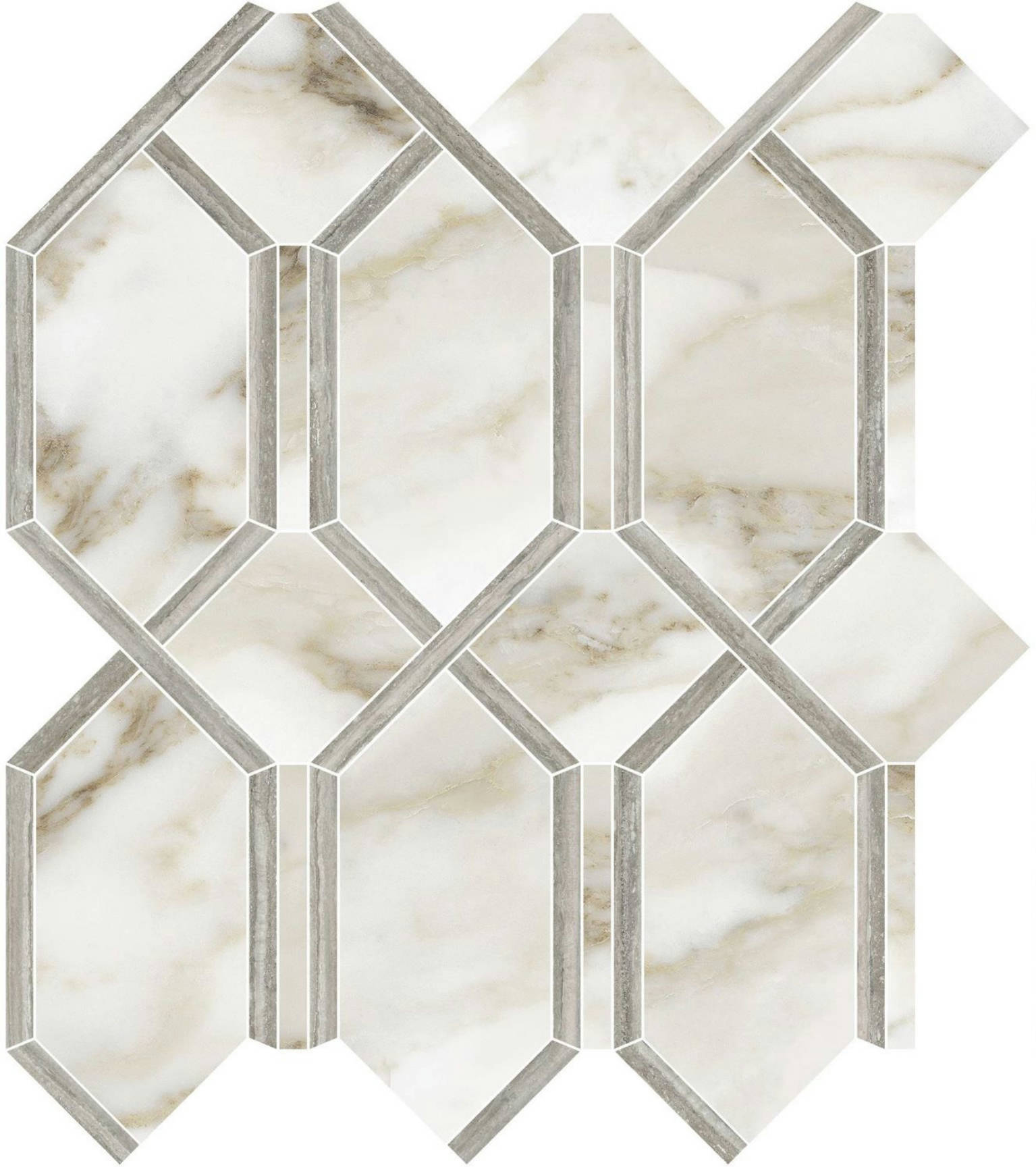Amalfi Calacatta Polished Modella Mosaic | Quality Carpet Inc.