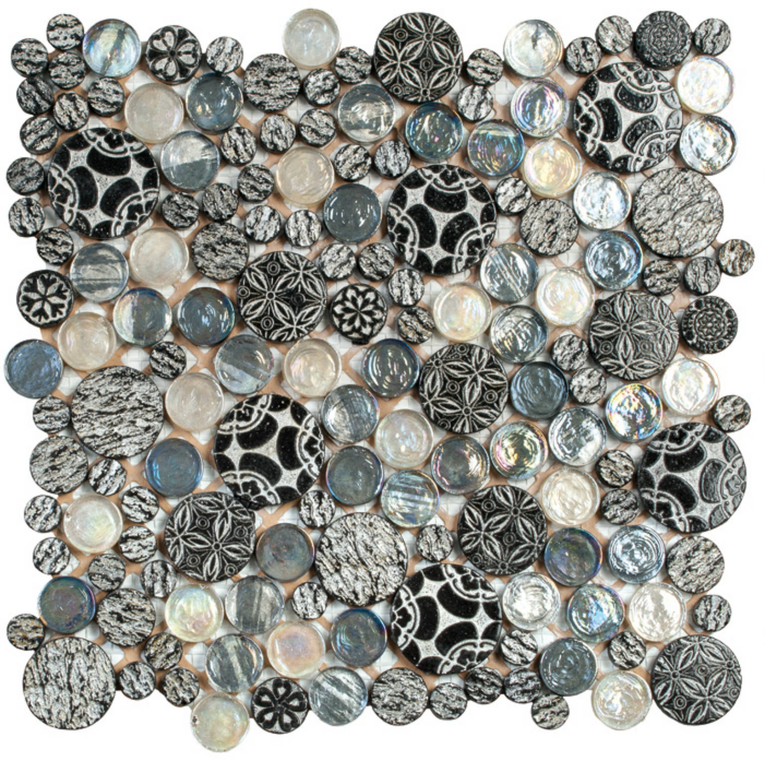 Black Penny Round Décor/Glass Stone Interlocking Mosaic | Quality Carpet Inc.