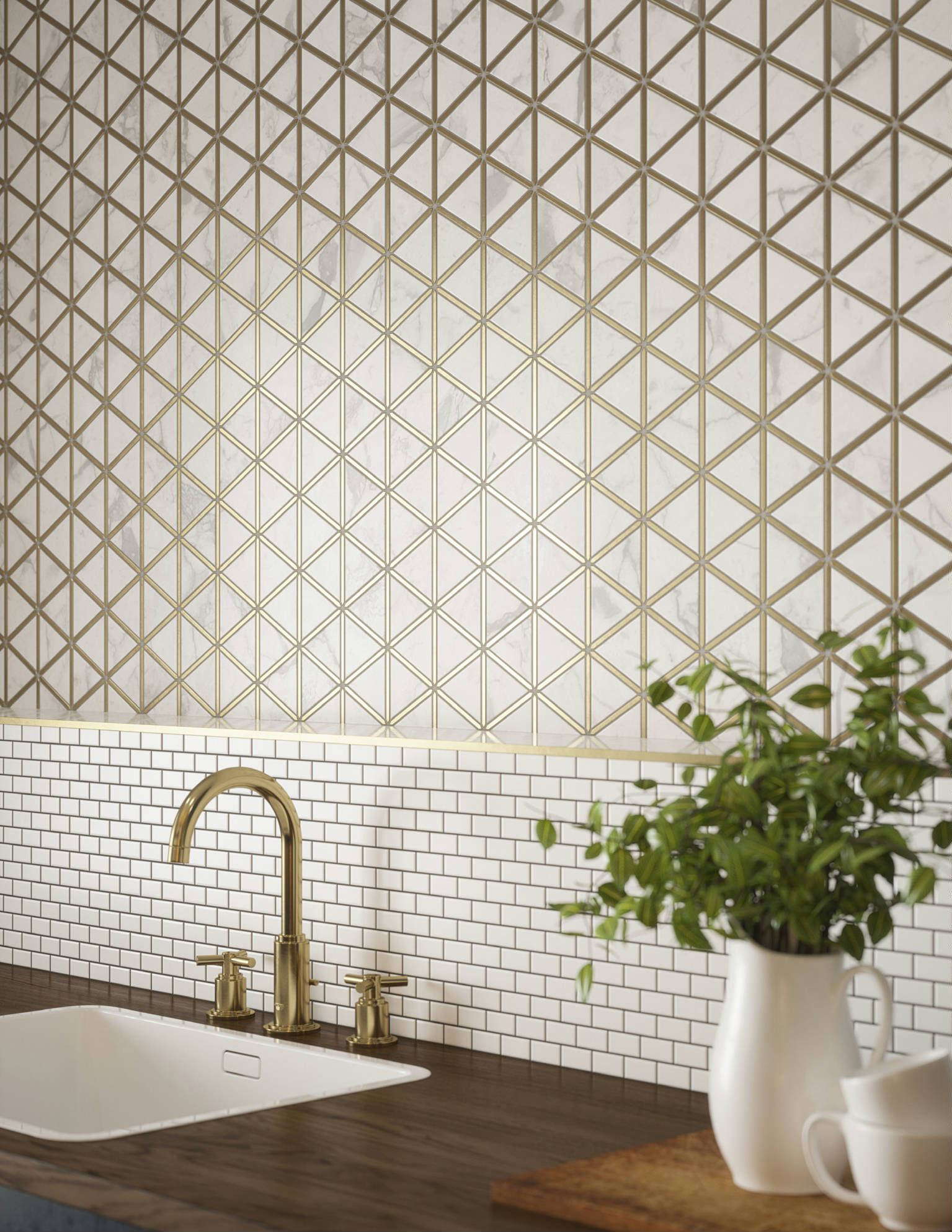 Gilded Triangles Mosaic, Creek Trail Mosaic | Quality Carpet Inc.