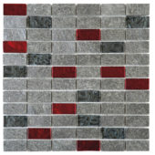 Grey Natural Quartzite Red Glass Mosaic 1"X2" | Quality Carpet Inc.