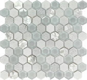 Hexagon Glass Marble & Mother Pearl White Mix Mosaic | Quality Carpet Inc.