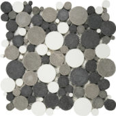Mix White/Black/Grey Reconstituted Round Interlocking Mosaic | Quality Carpet Inc.