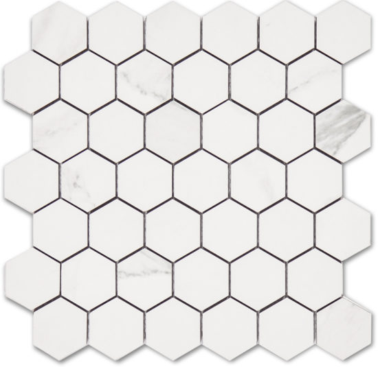 Treasure Statuario 2x2 Polished Hexagon Mosaic | Quality Carpet Inc.