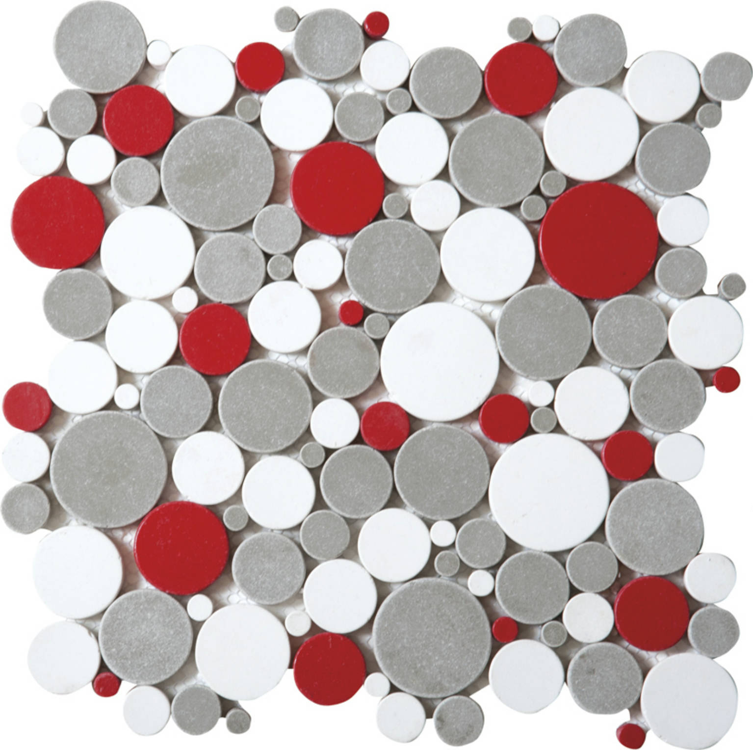 White Grey Red Penny Rounds Interlocking Mosaic | Quality Carpet Inc.