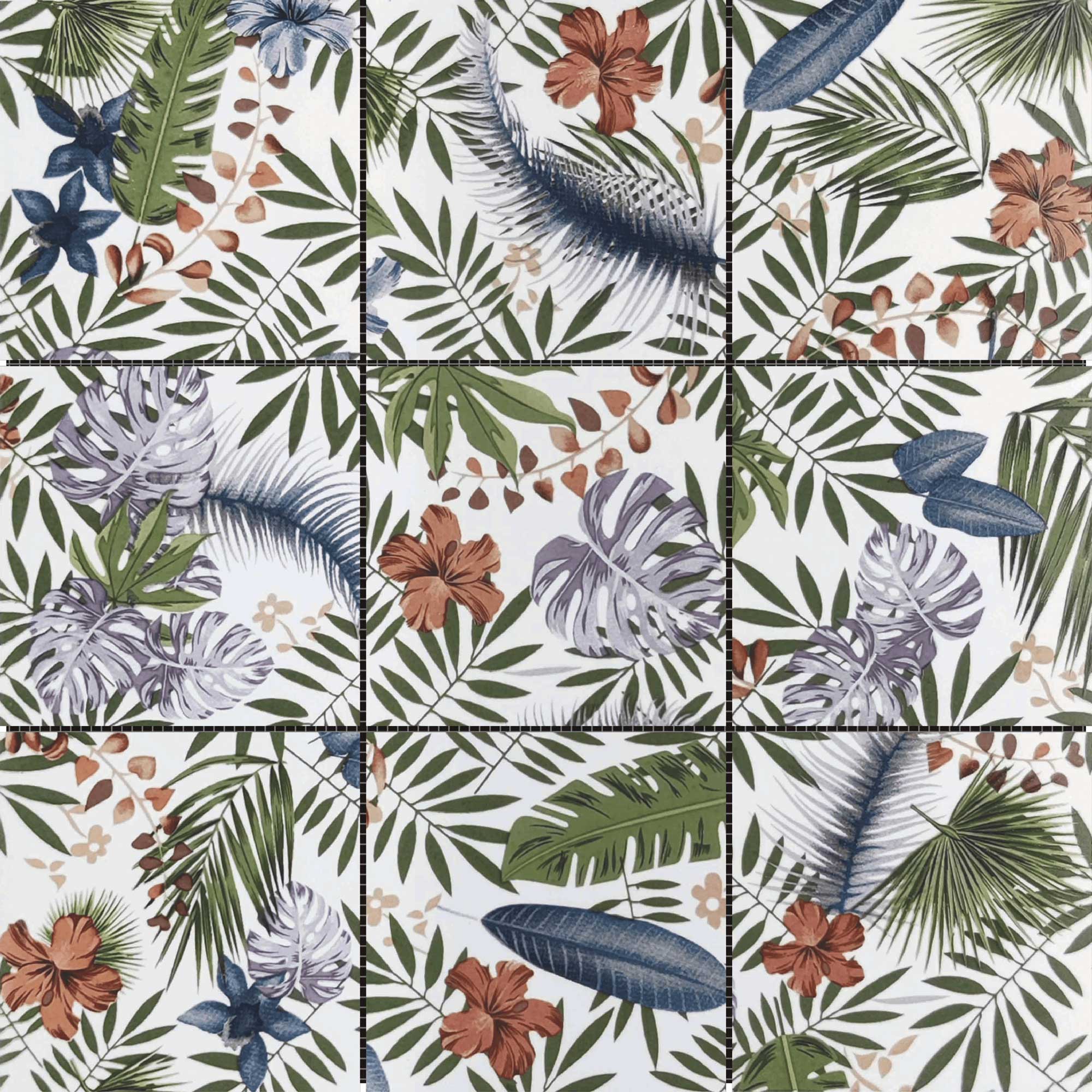 4"x4" Floral Palm Multicolor Mosaic