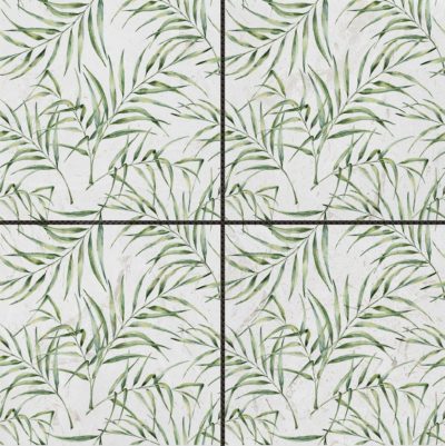 6″x6″ Green Palm Leaf Printed Beige Marble
