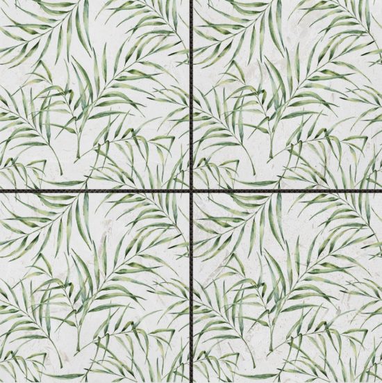 6"x6" Green Palm Leaf Printed Beige Marble | Quality Carpet Inc.