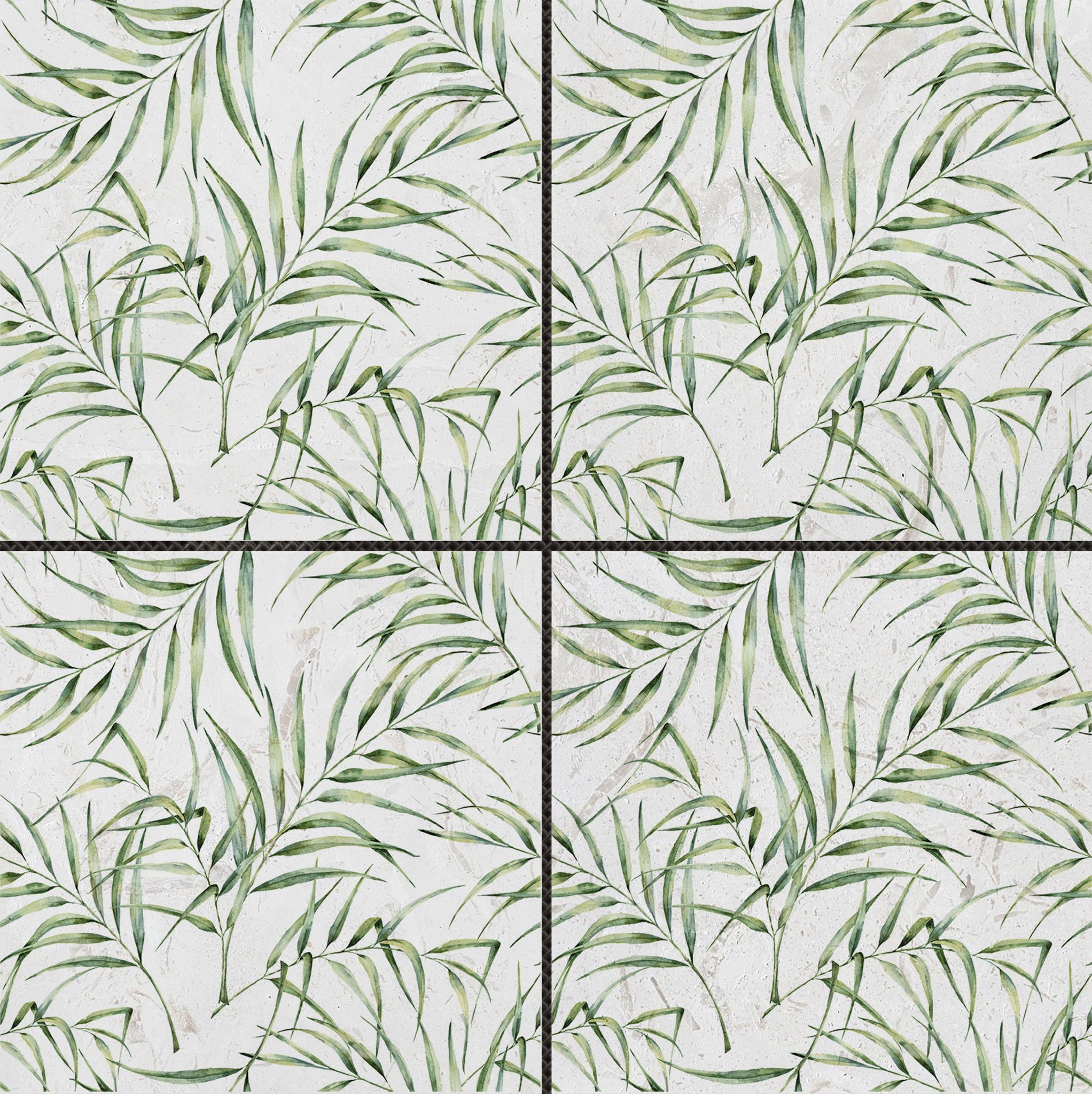 6"x6" Green Palm Leaf Printed Beige Marble