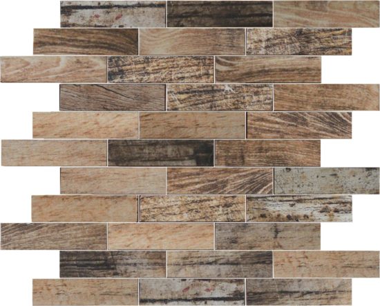 Beige Brown Mix Wood 1.1"x4" Glazed Ceramic Mosaic | Quality Carpet Inc.
