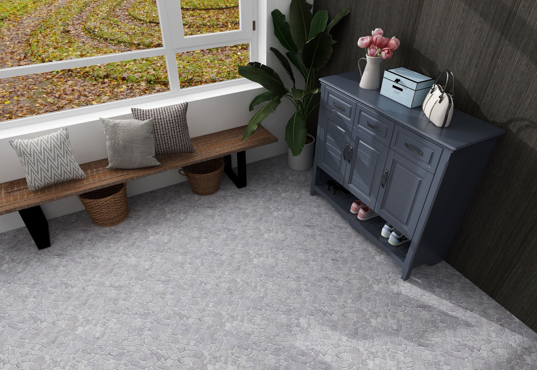 Beige Limestone Matte Mini Opus Interlocking  | Quality Carpet Inc.