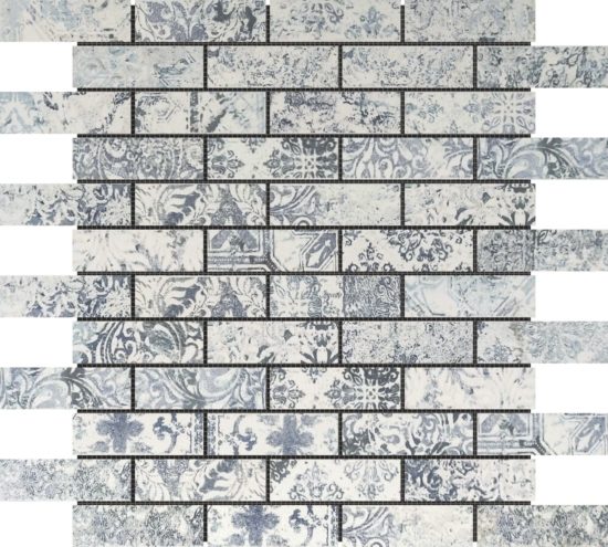 Grey Mix Pattern Deco Brick Matte Glazed Porcelain 1"x3" Mosaic | Quality Carpet Inc.
